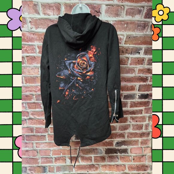 Spiral Hoodie XL | Black Zip Up Floral Gothic Boho Streetwear Y2K Alt Style - Picture 2 of 8